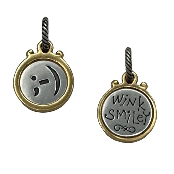 New Brighton Wink Smile Emoji Gold Silver abc Charm - Picture 1 of 3